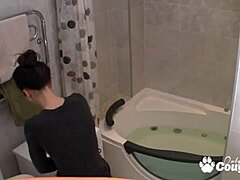 Voyeur captures skinny teen taking a bath on hidden camera