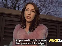 Real European babe gets paid for sucking this lollipop in public