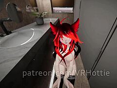 VRchat sex with redhead in public restroom