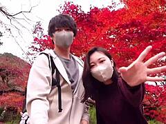 Horny teen couple's voyeuristic encounter in Kyoto, Japan