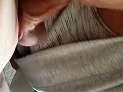 Wife gives a hand job to her husband with a big cock
