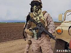 Military man enjoys a teen's oral skills and cum on ass in desert setting