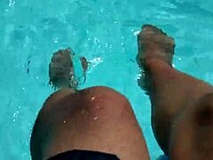 First-time amateur indulges in poolside foot fetish play
