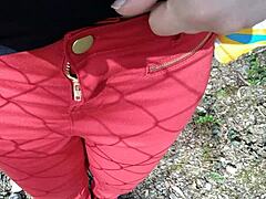Wetting my new red jeans in the great outdoors