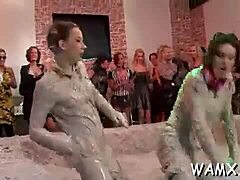 Wild lesbian party with clothes ripped and sexy outfits
