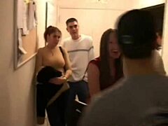 Student whore gets fucked hard in doggystyle at college toga party