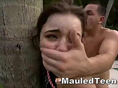 Rough Brutal Sex with Young Teen in Bondage Outdoors