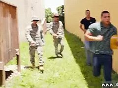 Straight military studs engage in gay shower sex