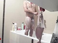 Fingering and fucking in the bathroom with cum in mouth