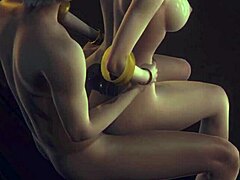 Necenzurovaný 3D hentai s Akali, ktorá má sex na kolenách a sedí na ulici