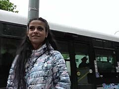 European babe with small boobs gets pulled into giving head in public