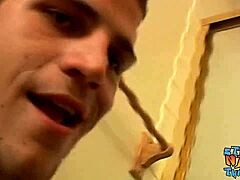 Young man gives a deep throat blowjob to a naked gay man