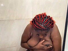Wet and wild in the shower with an African ebony MILF
