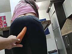 My girlfriend's hot ass craves a big cock, so I'm tempting her with a carrot in her butt