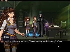 Harry Potter témájú hentai játék, amelyben Hermione orális örömet okoz az osztályteremben