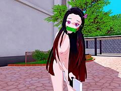 Anime3d dünyasında Nezuko'nun büyük göğüsleriyle kaybolun
